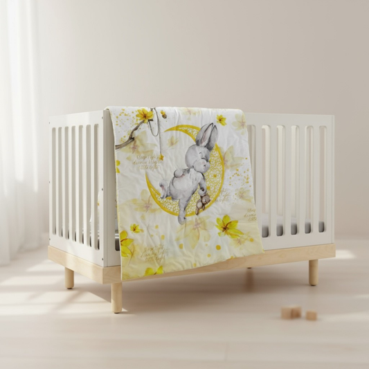 Golden Bunny Dream: 3-Piece 100% Cotton Baby Bedding Set