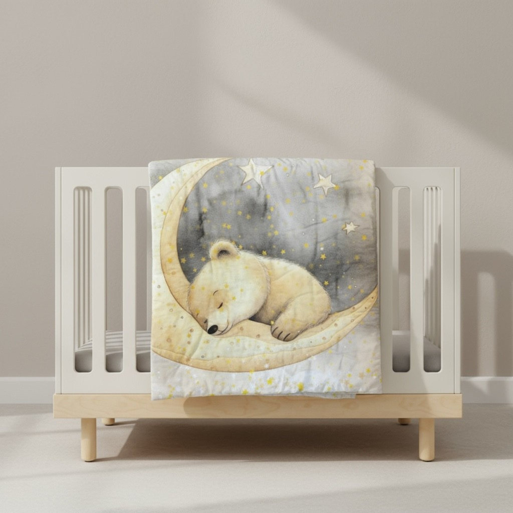 Golden Moon Bear: 3-Piece 100 % Cotton Baby Bedding Set