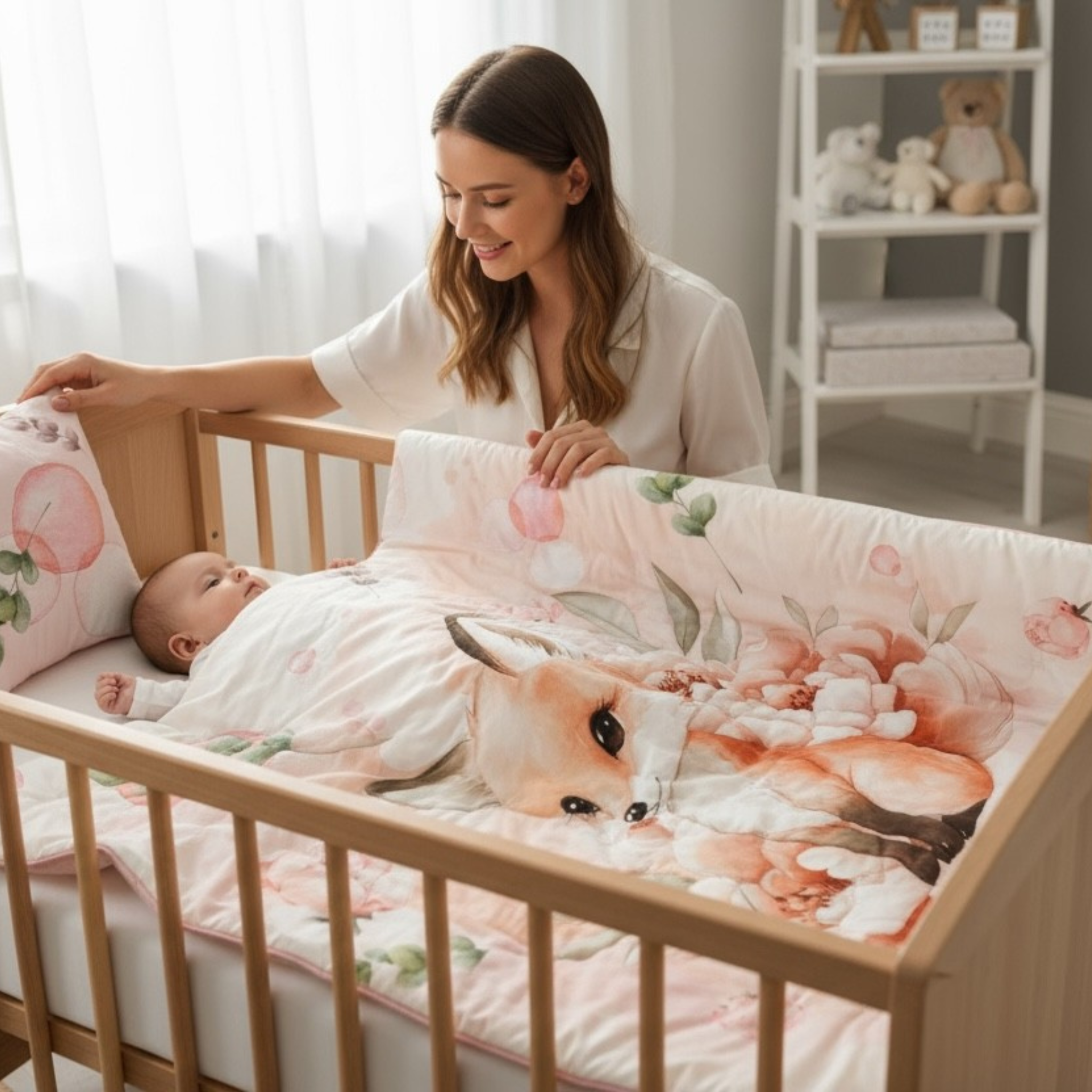Blossom Fox Dream: 3-Piece 100% Cotton Baby Bedding Set