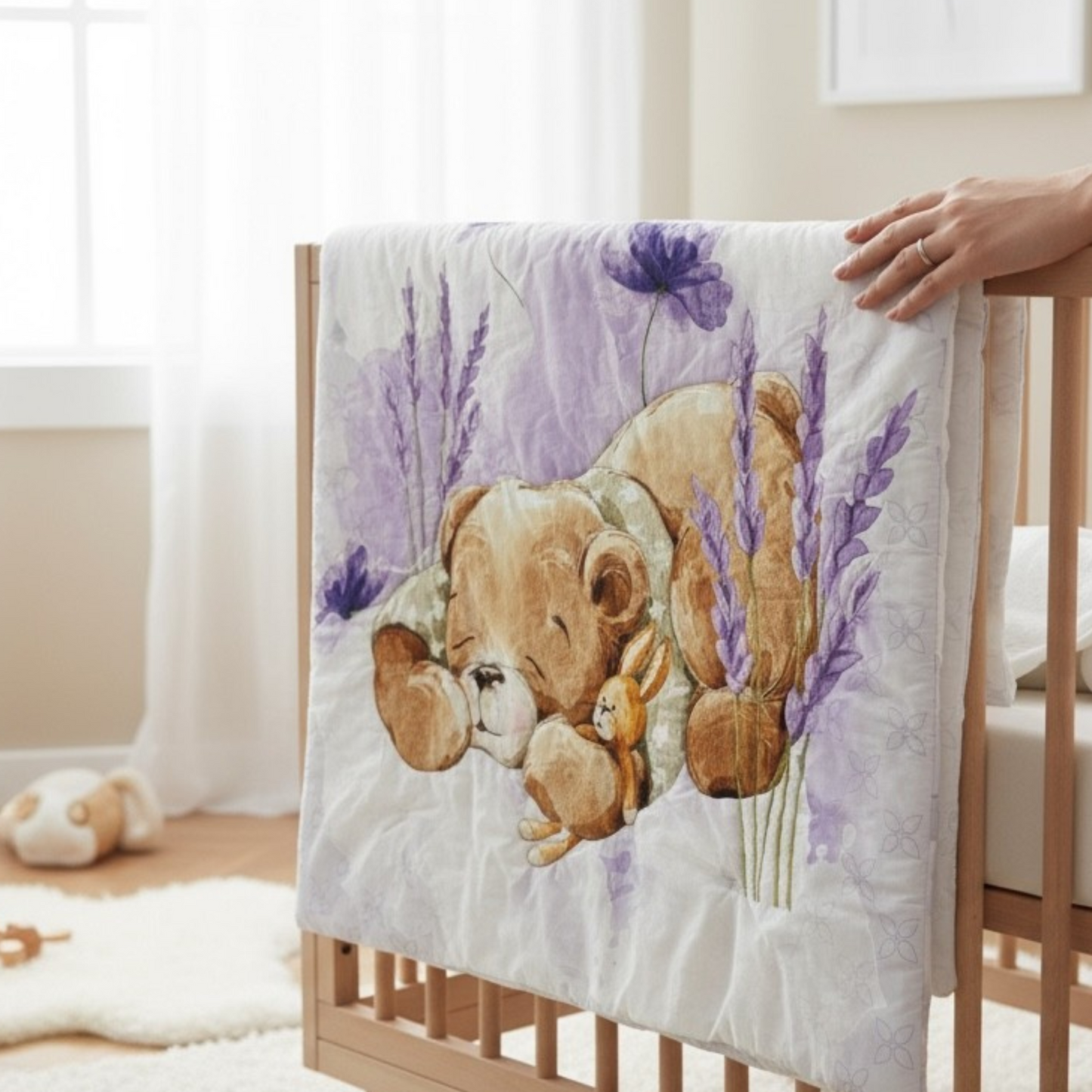 Lavender Bear Dream: 3-Piece 100% Cotton Baby Bedding Set