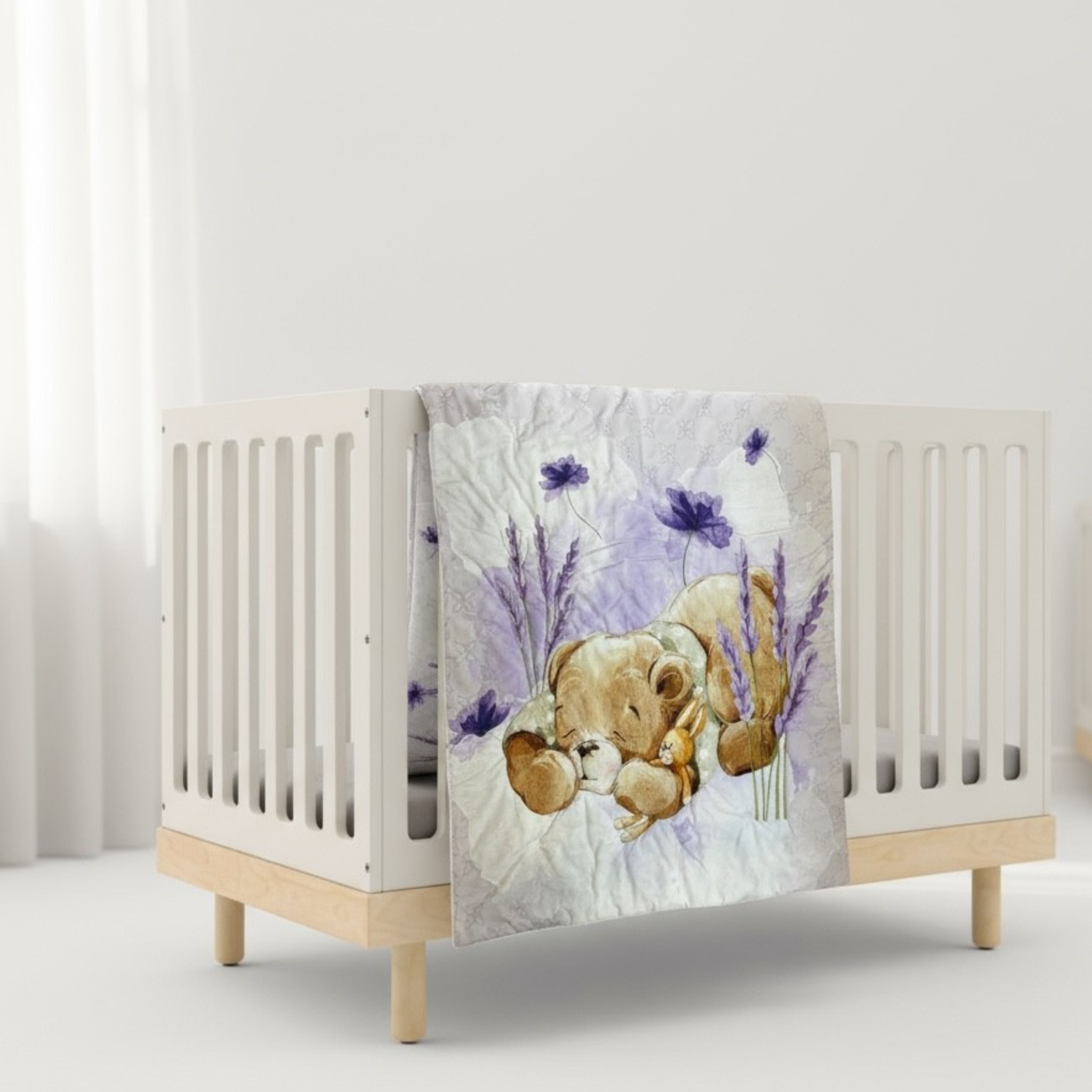 Lavender Bear Dream: 3-Piece 100% Cotton Baby Bedding Set
