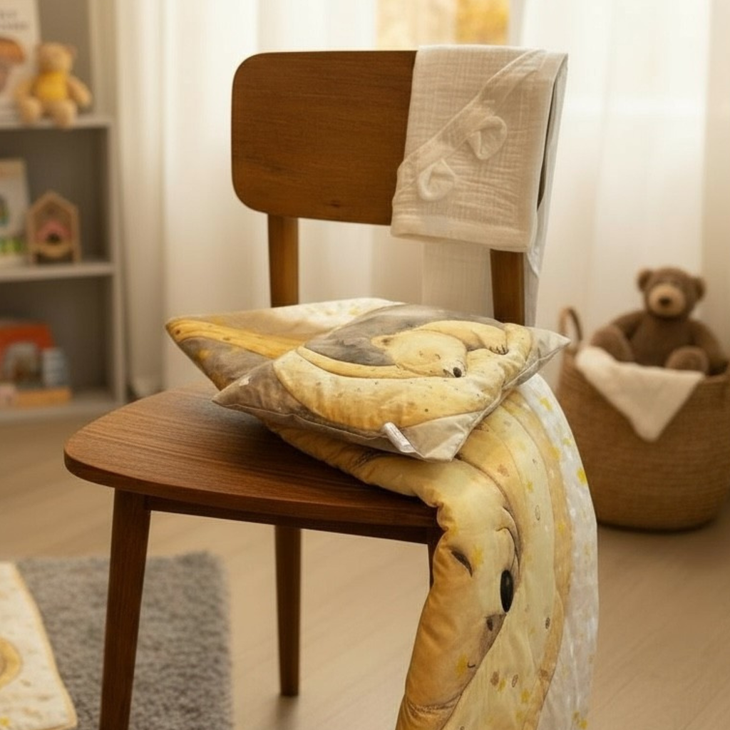 Golden Moon Bear: 3-Piece 100 % Cotton Baby Bedding Set