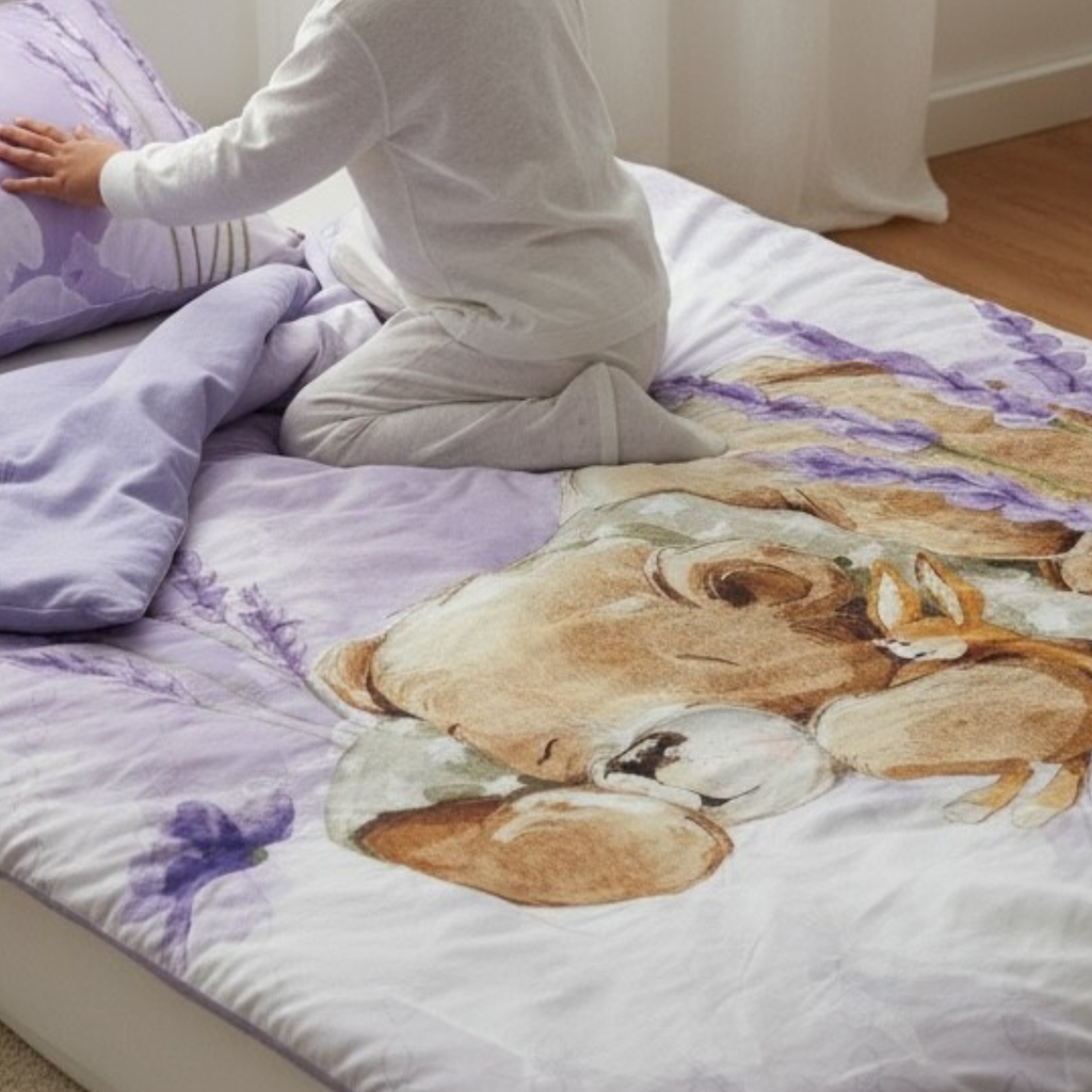 Lavender Bear Dream: 3-Piece 100% Cotton Baby Bedding Set