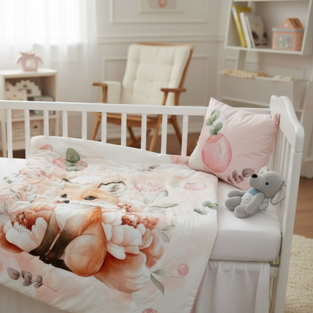 Blossom Fox Dream: 3-Piece 100% Cotton Baby Bedding Set