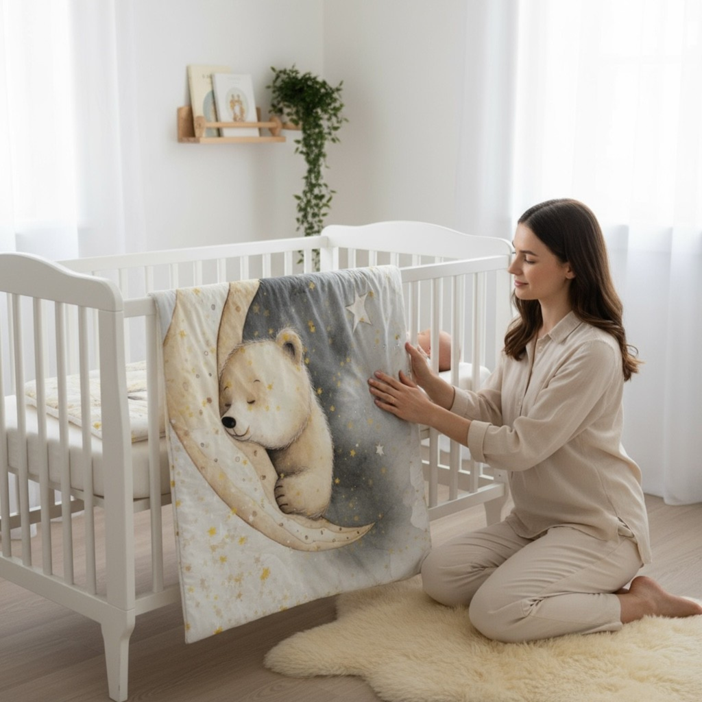 Golden Moon Bear: 3-Piece 100 % Cotton Baby Bedding Set