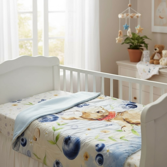 Blueberry Bear: 3-Piece 100% Cotton Baby Bedding Set