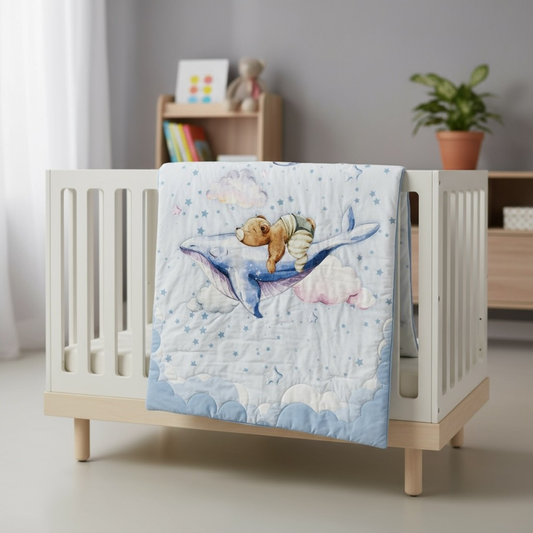 Dream Whale Voyage: 3-Piece 100% Cotton Baby Bedding Set