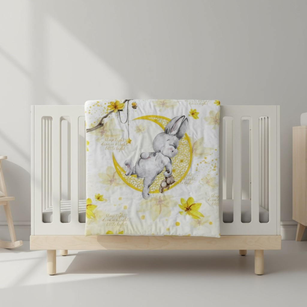 Golden Bunny Dream: 3-Piece 100% Cotton Baby Bedding Set