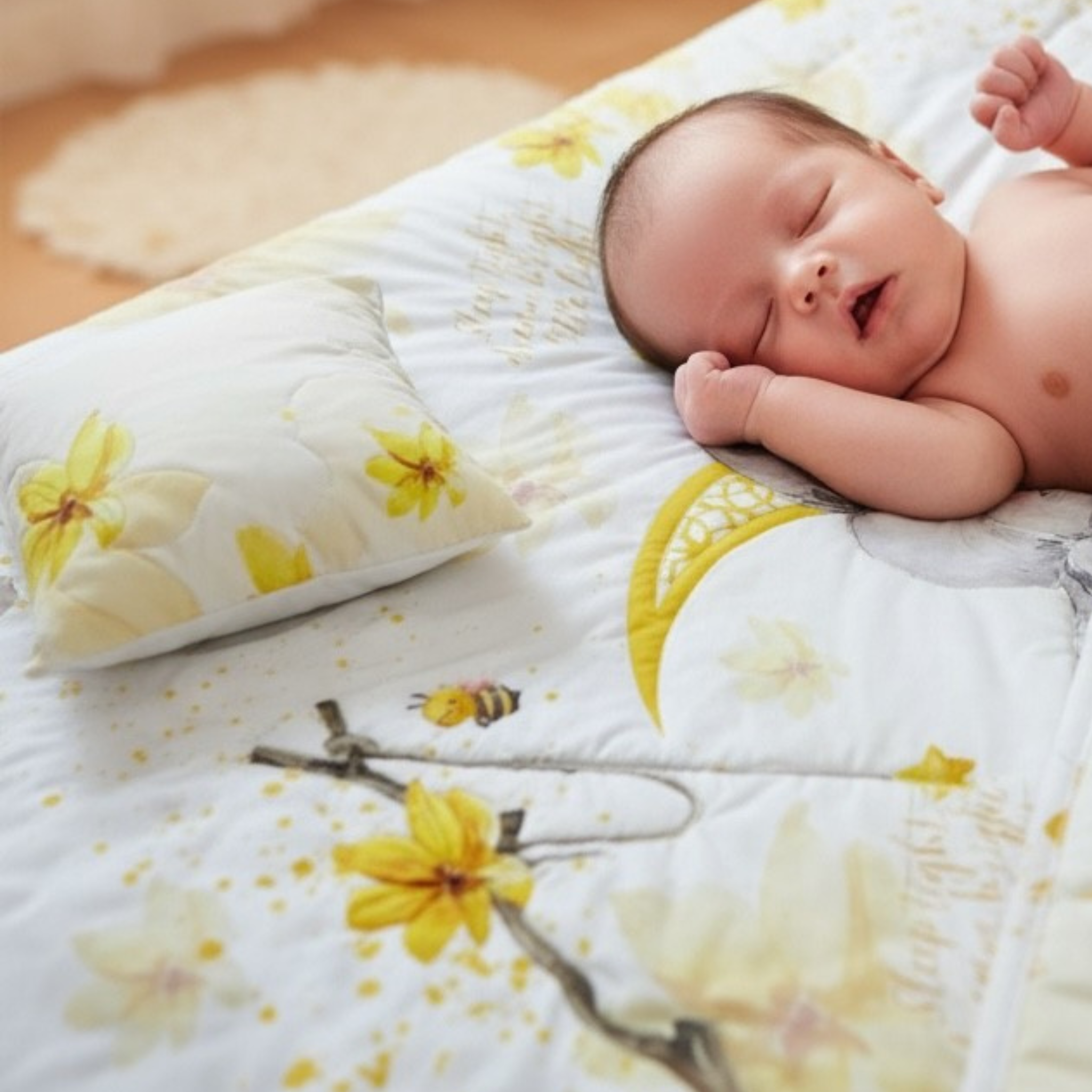 Golden Bunny Dream: 3-Piece 100% Cotton Baby Bedding Set