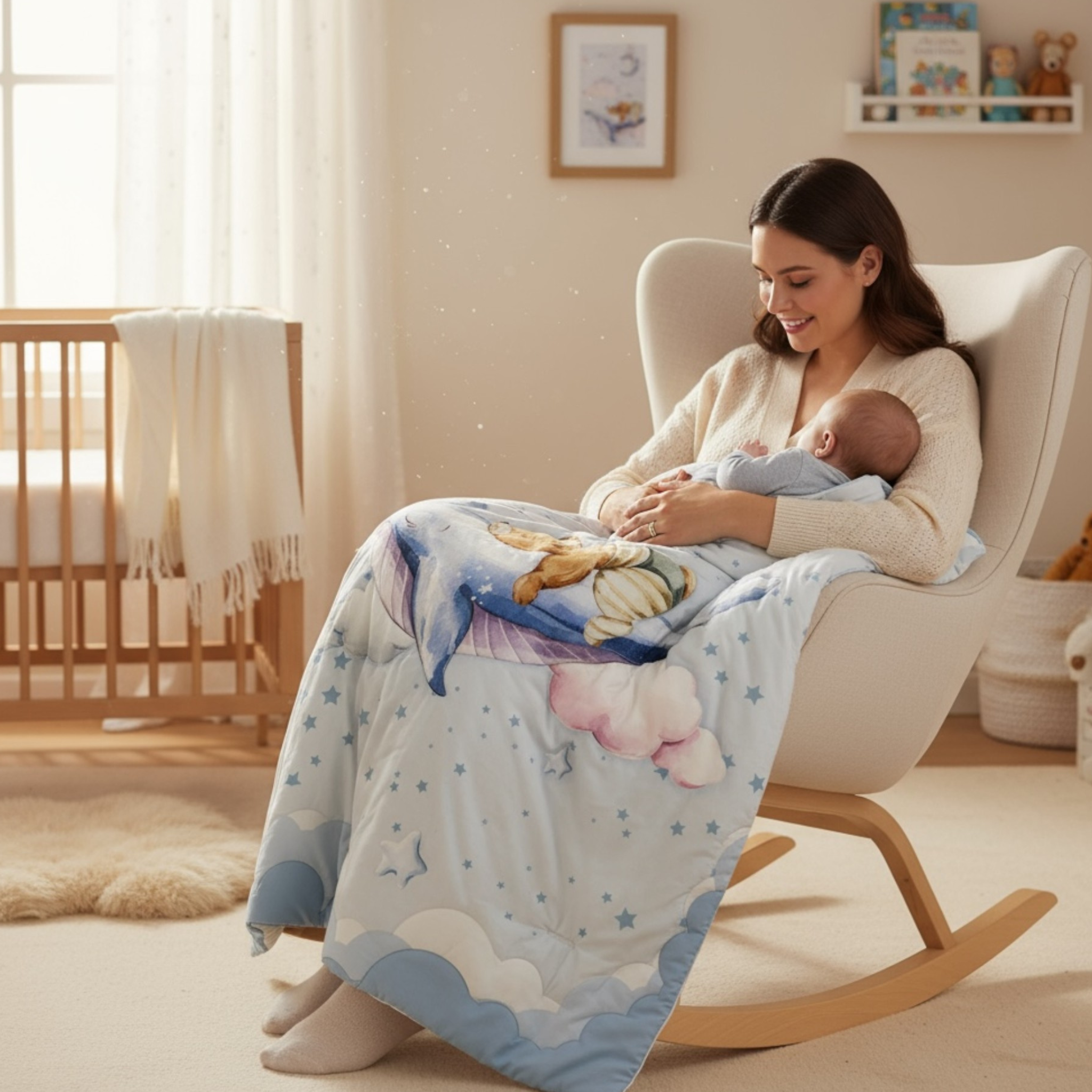 Dream Whale Voyage: 3-Piece 100% Cotton Baby Bedding Set