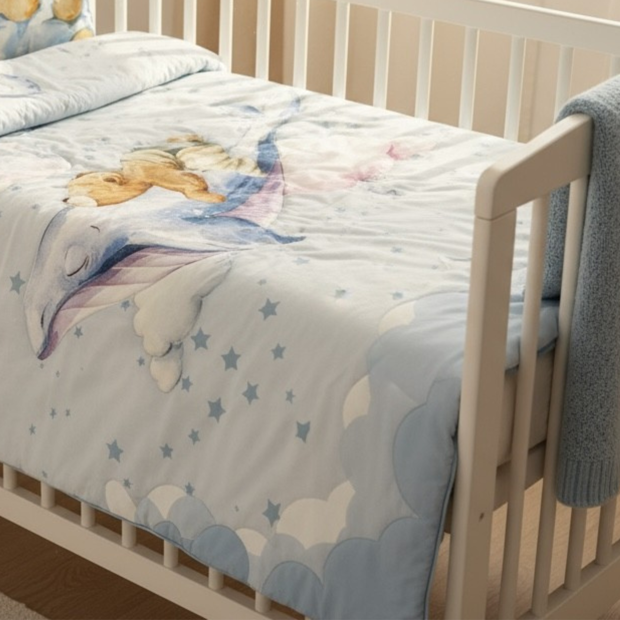 Dream Whale Voyage: 3-Piece 100% Cotton Baby Bedding Set